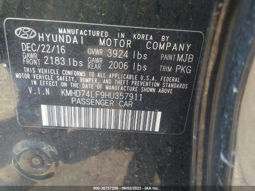 2017 HYUNDAI ELANTRA SE - KMHD74LF9HU357911