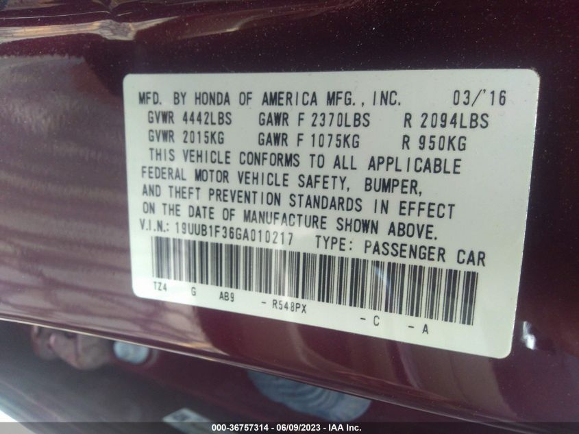 2016 ACURA TLX - 19UUB1F36GA010217