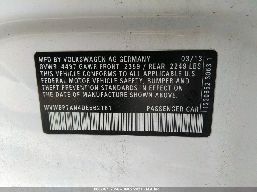 2013 VOLKSWAGEN CC SPORT - WVWBP7AN4DE562161