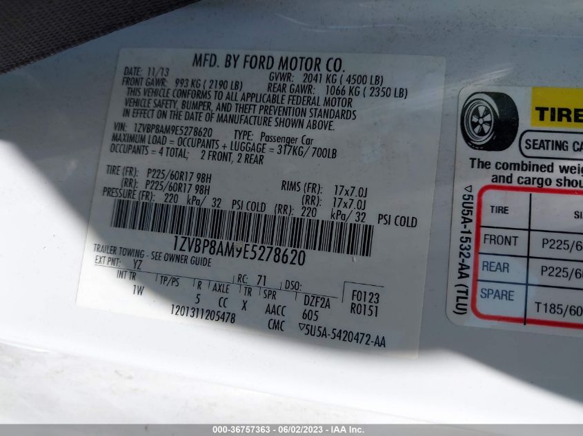 2014 FORD MUSTANG V6 - 1ZVBP8AM9E5278620