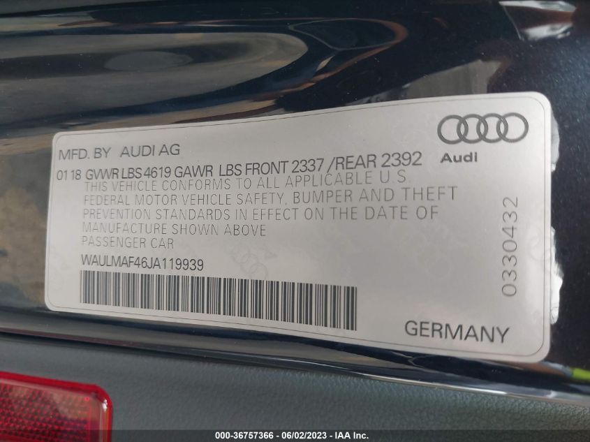 2018 AUDI A4 PREMIUM PLUS - WAULMAF46JA119939