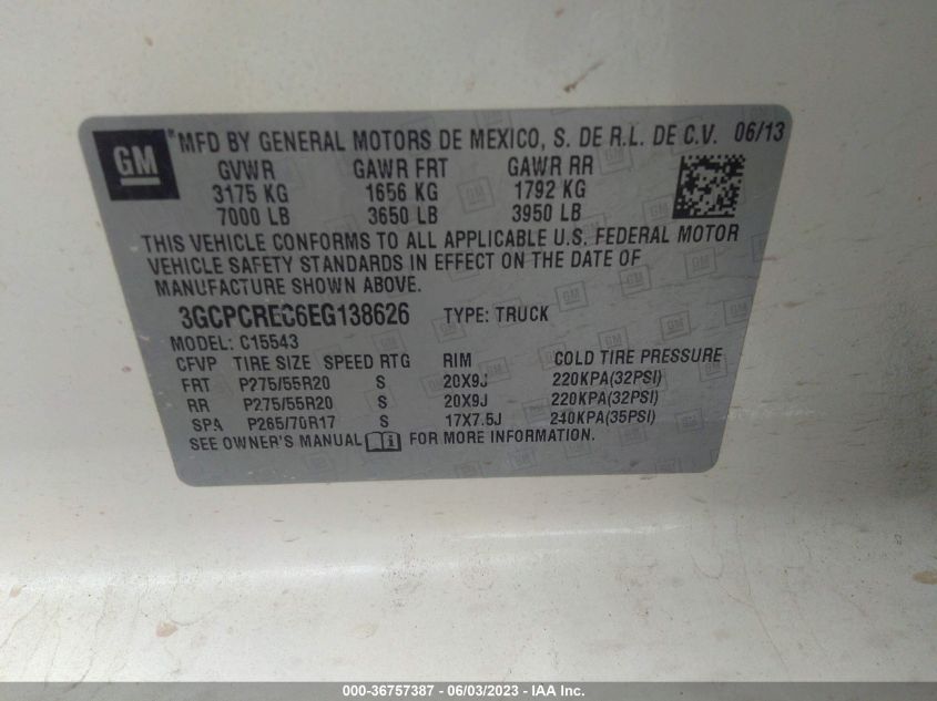 2014 CHEVROLET SILVERADO 1500 LT - 3GCPCREC6EG138626