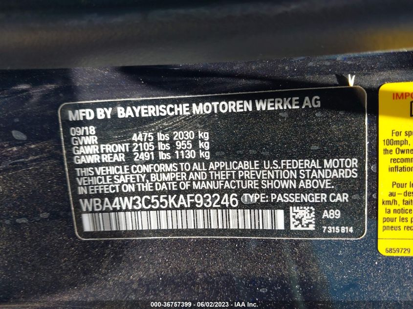 2019 BMW 4 SERIES 430I - WBA4W3C55KAF93246