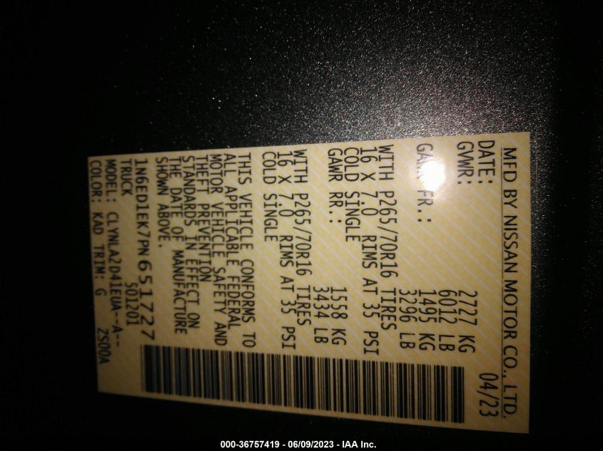 2023 NISSAN FRONTIER S - 1N6ED1EK7PN651727