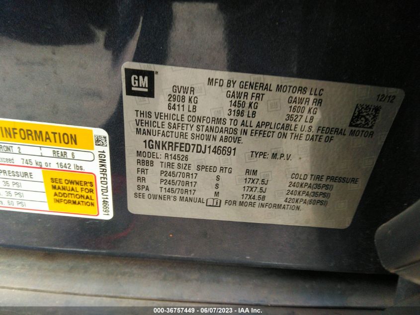 2013 CHEVROLET TRAVERSE LS - 1GNKRFED7DJ146691