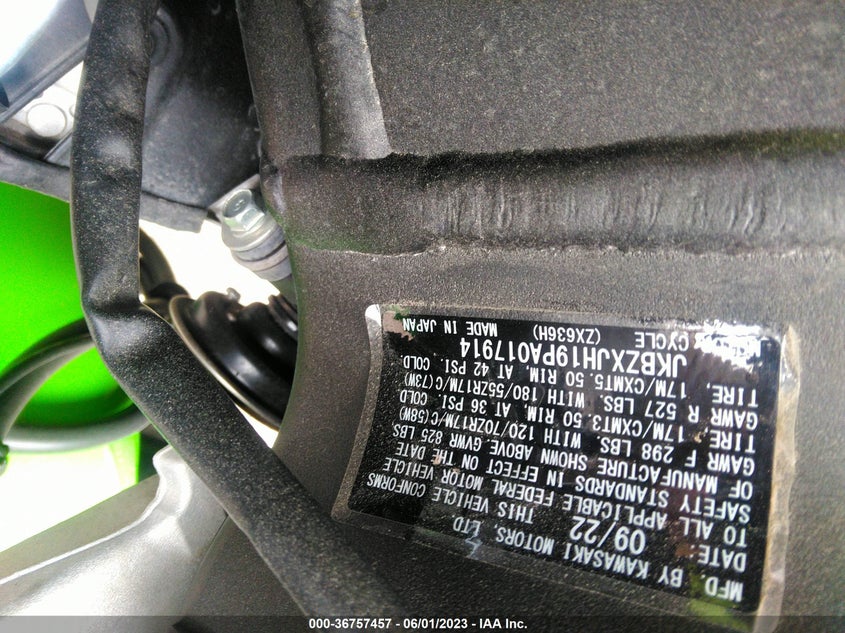 VIN JKBZXJH19PA017914 2023 KAWASAKI ZX636 K