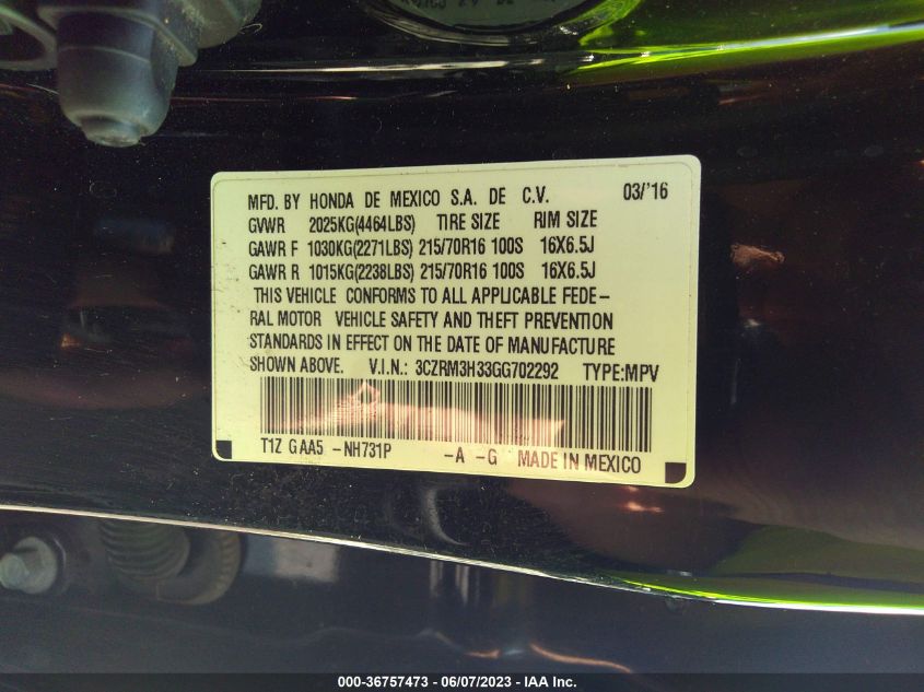 2016 HONDA CR-V LX - 3CZRM3H33GG702292