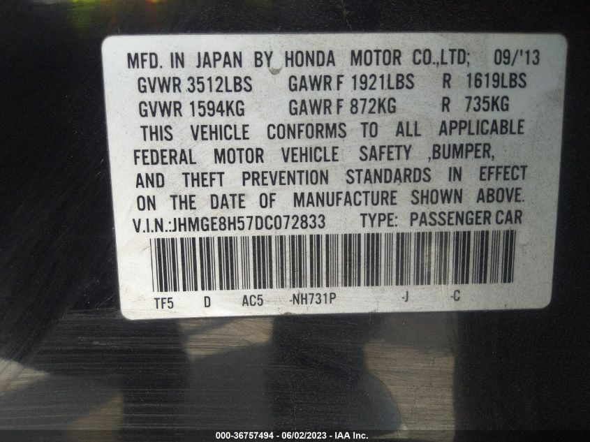 2013 HONDA FIT SPORT - JHMGE8H57DC072833