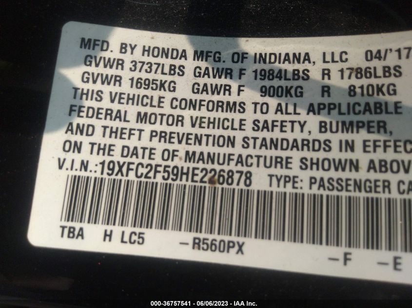 2017 HONDA CIVIC SEDAN LX - 19XFC2F59HE226878