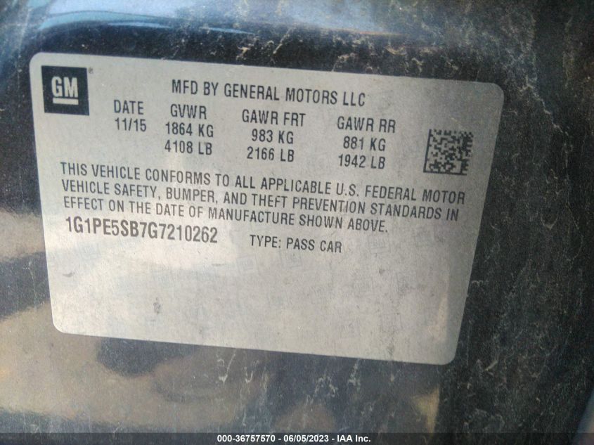 2016 CHEVROLET CRUZE LIMITED LT - 1G1PE5SB7G7210262