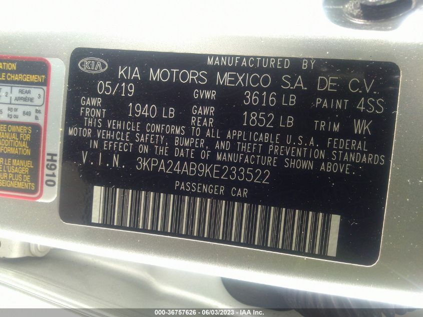 2019 KIA RIO S - 3KPA24AB9KE233522