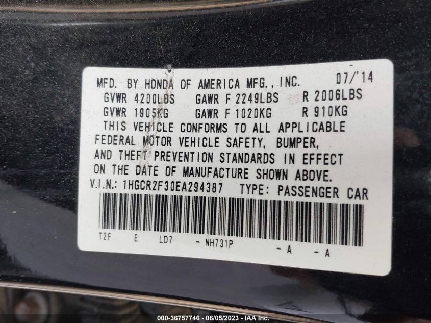 2014 HONDA ACCORD SEDAN LX - 1HGCR2F30EA294387