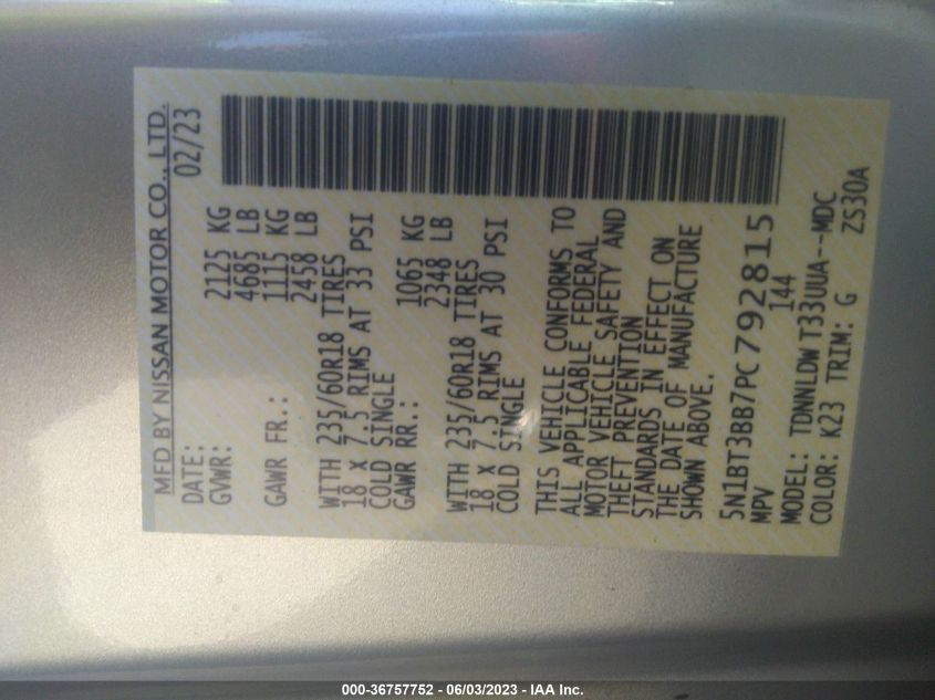 2023 NISSAN ROGUE SV - 5N1BT3BB7PC792815