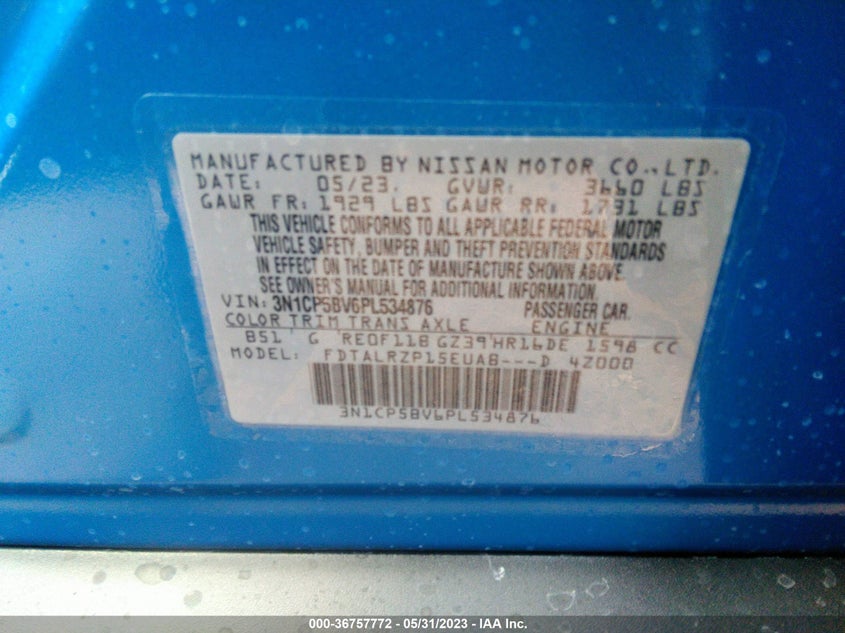 VIN 3N1CP5BV6PL534876 2023 NISSAN KICKS S