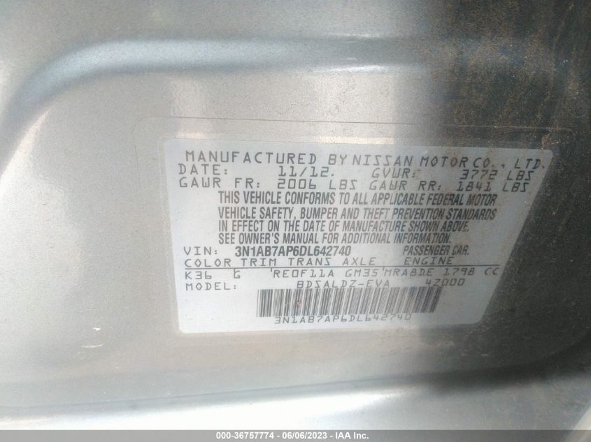 2013 NISSAN SENTRA S/SV/SR/SL - 3N1AB7AP6DL642740