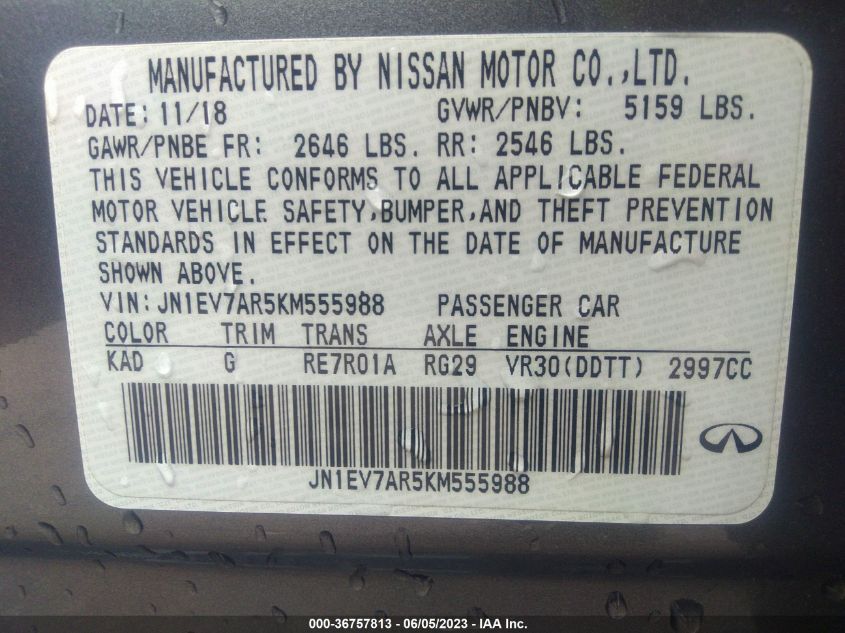 2019 INFINITI Q50 3.0T LUXE - JN1EV7AR5KM555988