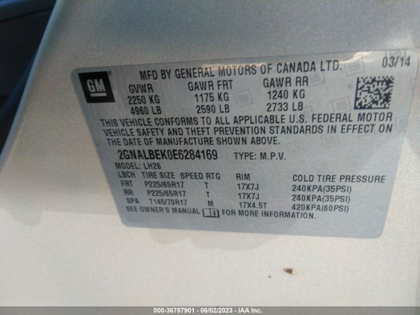 2014 CHEVROLET EQUINOX LT - 2GNALBEK0E6284169