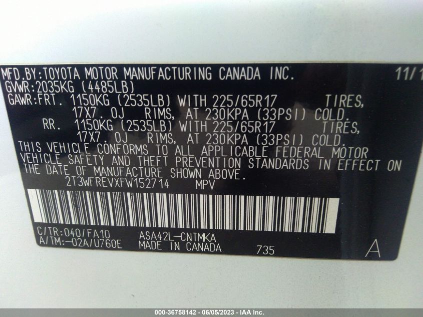 2015 TOYOTA RAV4 XLE - 2T3WFREVXFW152714