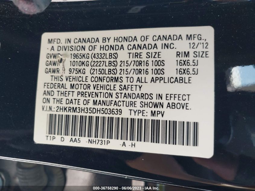 2013 HONDA CR-V LX - 2HKRM3H35DH503639