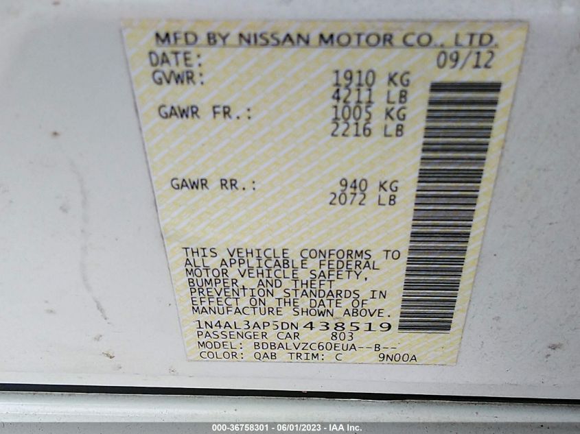 2013 NISSAN ALTIMA 2.5 SL - 1N4AL3AP5DN438519