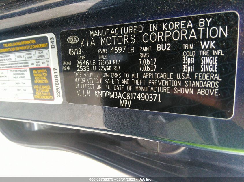 2018 KIA SPORTAGE LX - KNDPM3AC8J7490371