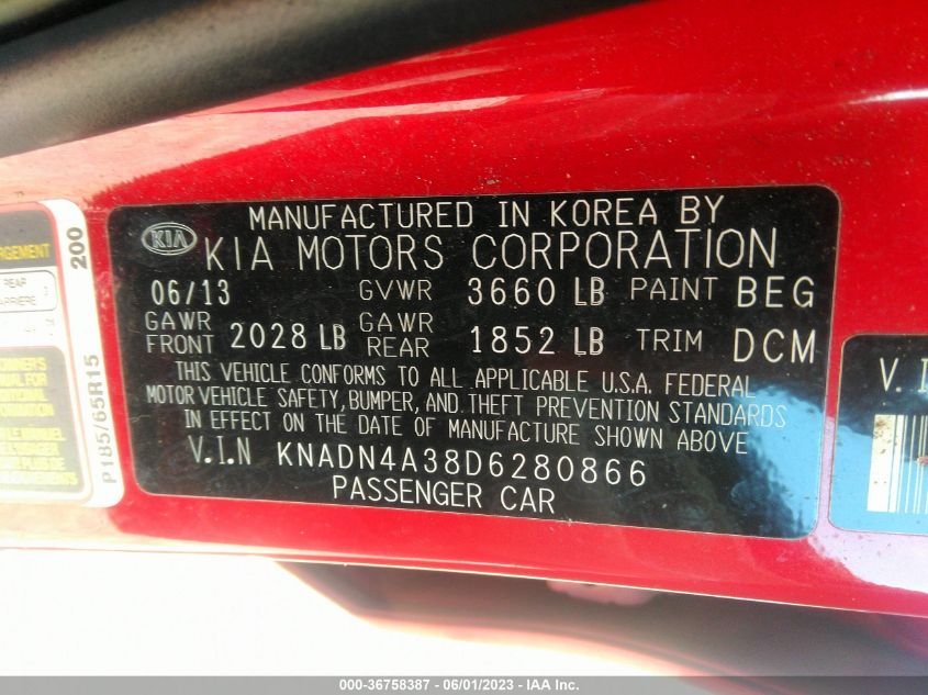 2013 KIA RIO EX - KNADN4A38D6280866