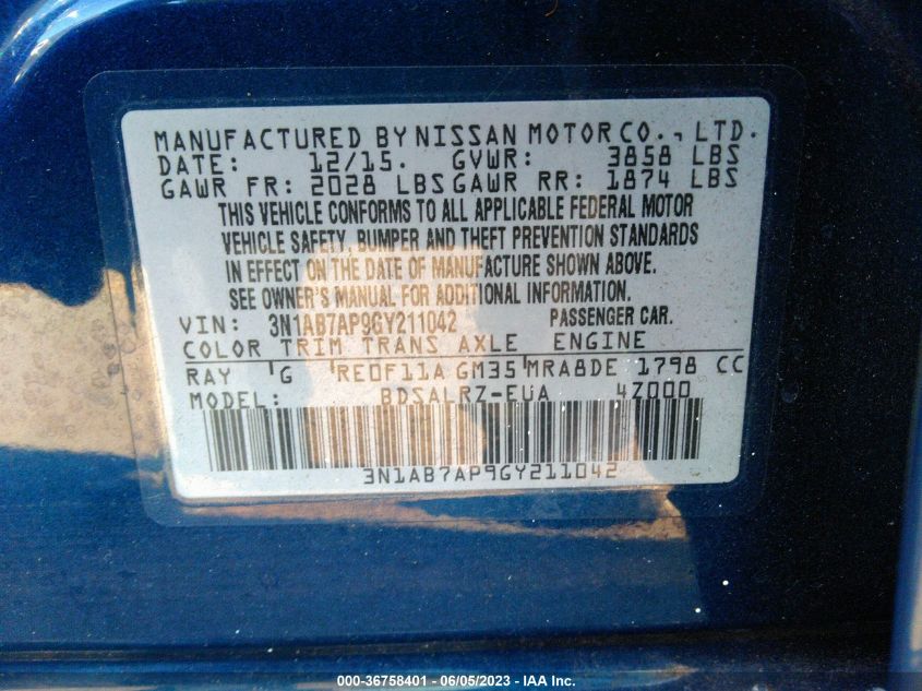 2016 NISSAN SENTRA SR - 3N1AB7AP9GY211042