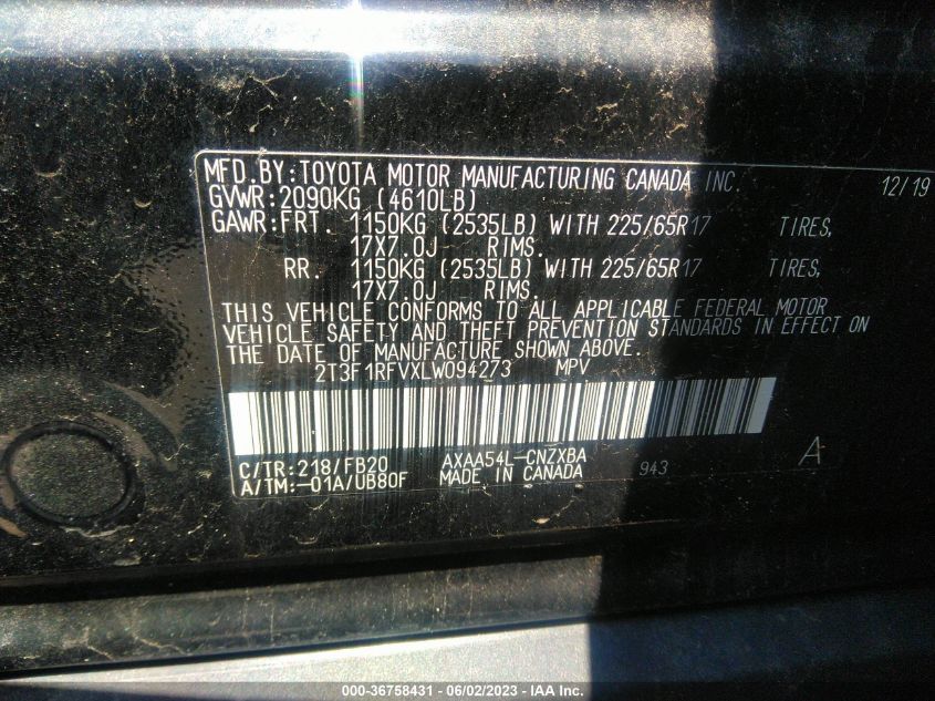 2020 TOYOTA RAV4 LE - 2T3F1RFVXLW094273