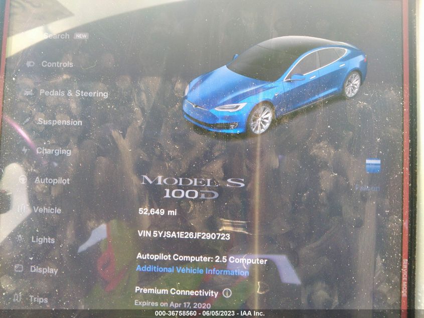2018 TESLA MODEL S - 5YJSA1E26JF290723