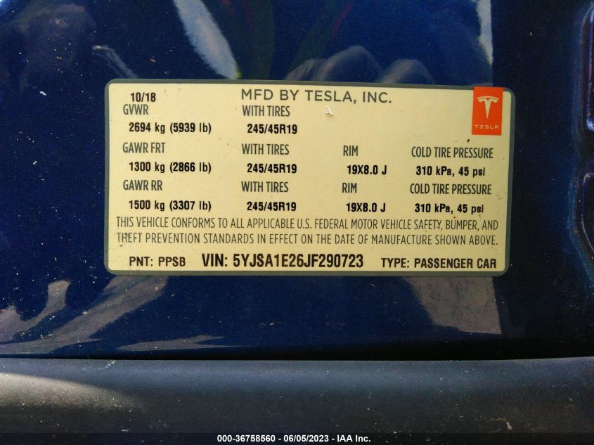 2018 TESLA MODEL S - 5YJSA1E26JF290723