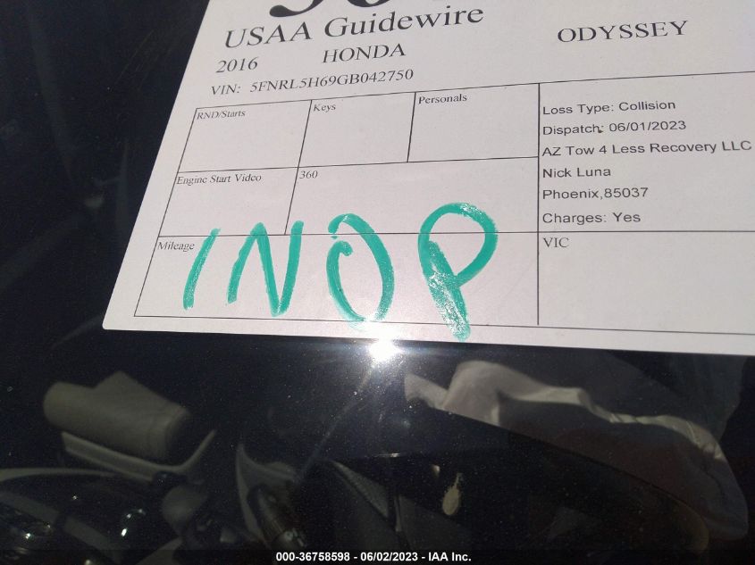 2016 HONDA ODYSSEY EX-L - 5FNRL5H69GB042750