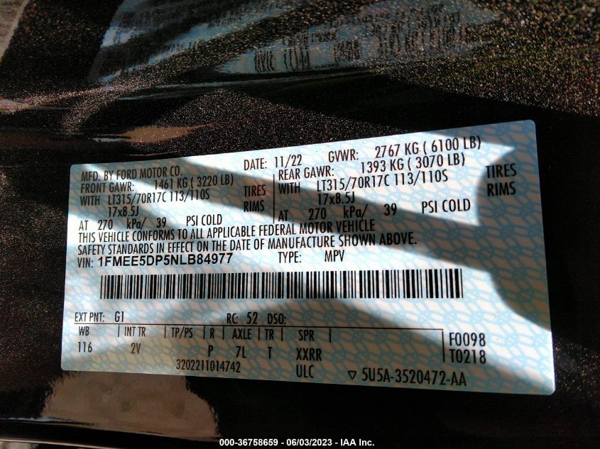 2022 FORD BRONCO BASE/BIG BEND - 1FMEE5DP5NLB84977