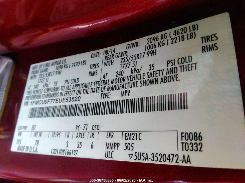 2014 FORD ESCAPE S - 1FMCU0F77EUE53520