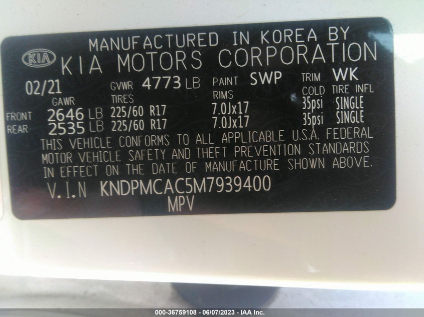 2021 KIA SPORTAGE LX - KNDPMCAC5M7939400