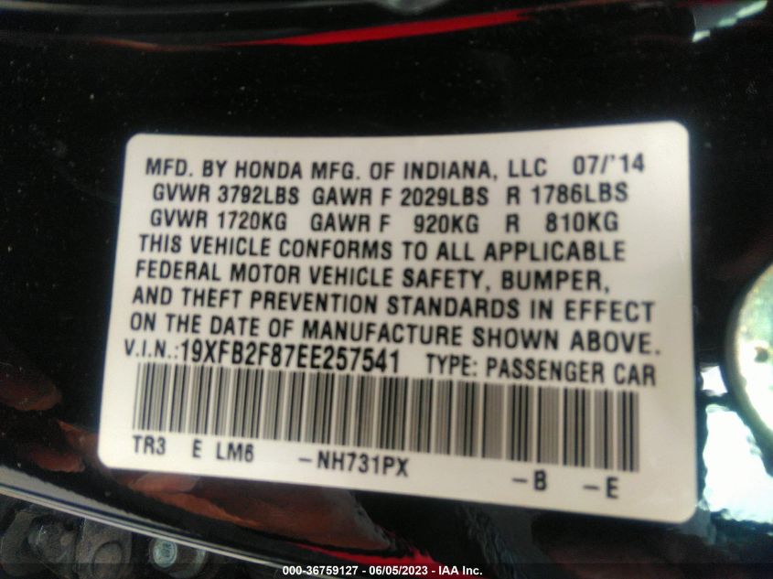 2014 HONDA CIVIC SEDAN EX - 19XFB2F87EE257541
