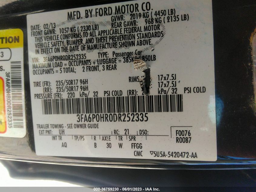 2013 FORD FUSION SE - 3FA6P0HR0DR252335