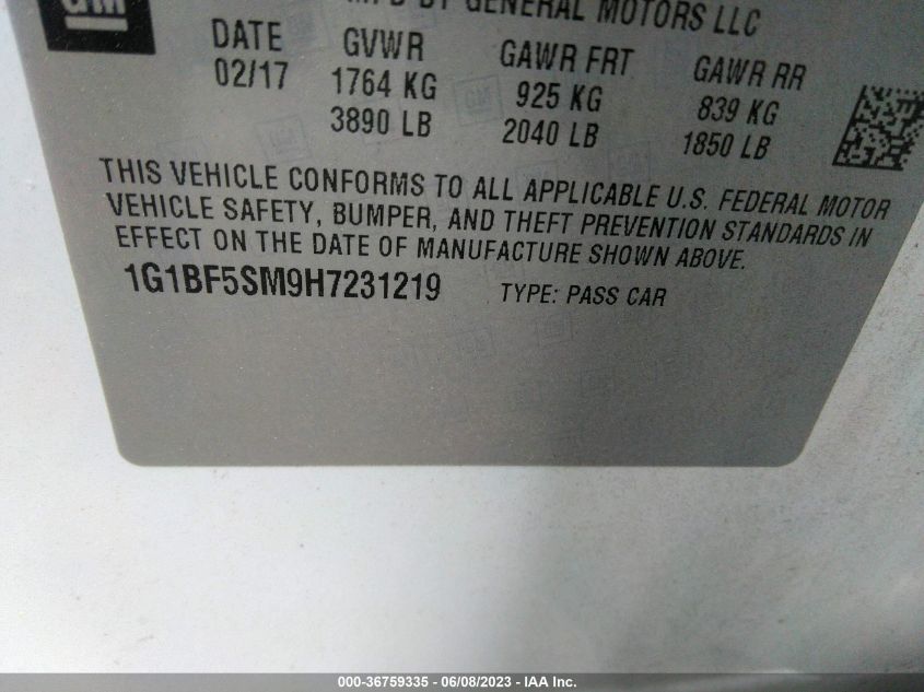 2017 CHEVROLET CRUZE PREMIER - 1G1BF5SM9H7231219