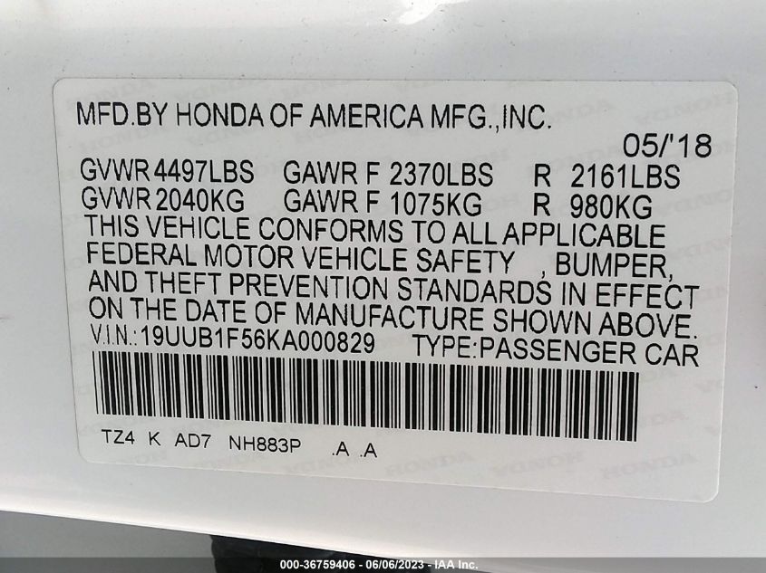 2019 ACURA TLX W/TECHNOLOGY PKG - 19UUB1F56KA000829