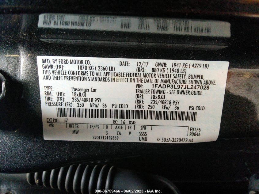 2018 FORD FOCUS ST - 1FADP3L97JL247028