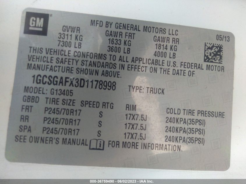 2013 CHEVROLET EXPRESS CARGO VAN - 1GCSGAFX3D1178998