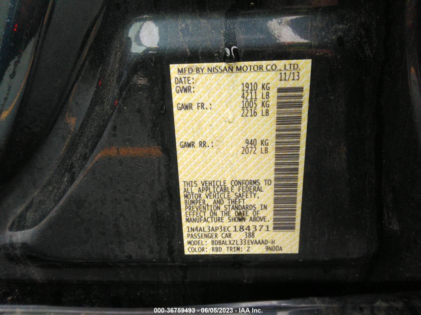 2014 NISSAN ALTIMA 2.5 SL - 1N4AL3AP3EC184371