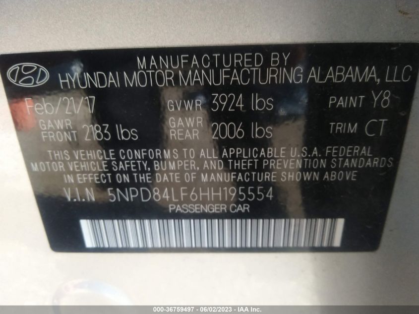 2017 HYUNDAI ELANTRA VALUE EDITION - 5NPD84LF6HH195554