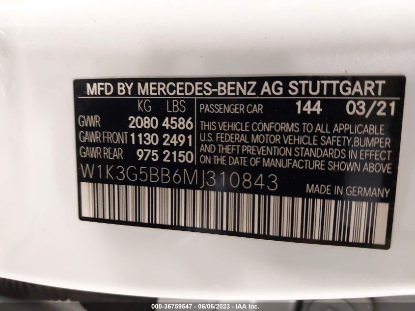 2021 MERCEDES-BENZ A-CLASS AMG A 35 - W1K3G5BB6MJ310843