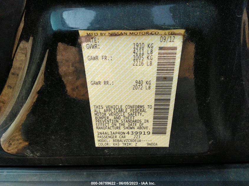 2013 NISSAN ALTIMA 2.5 SL - 1N4AL3AP4DN439919