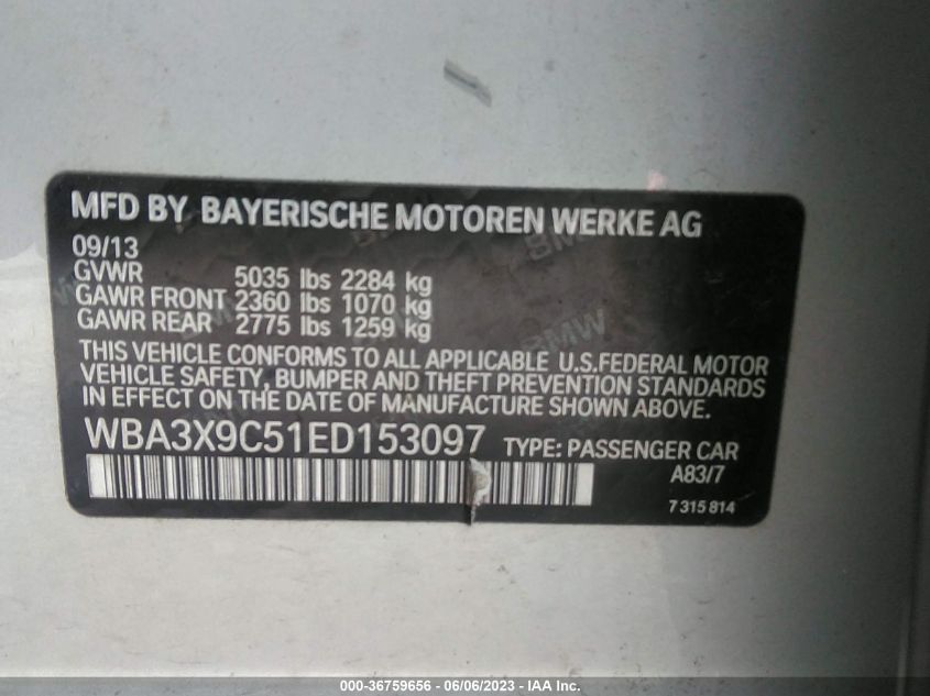 2014 BMW 3 SERIES GRAN TURISMO 335I XDRIVE WBA3X9C51ED153097