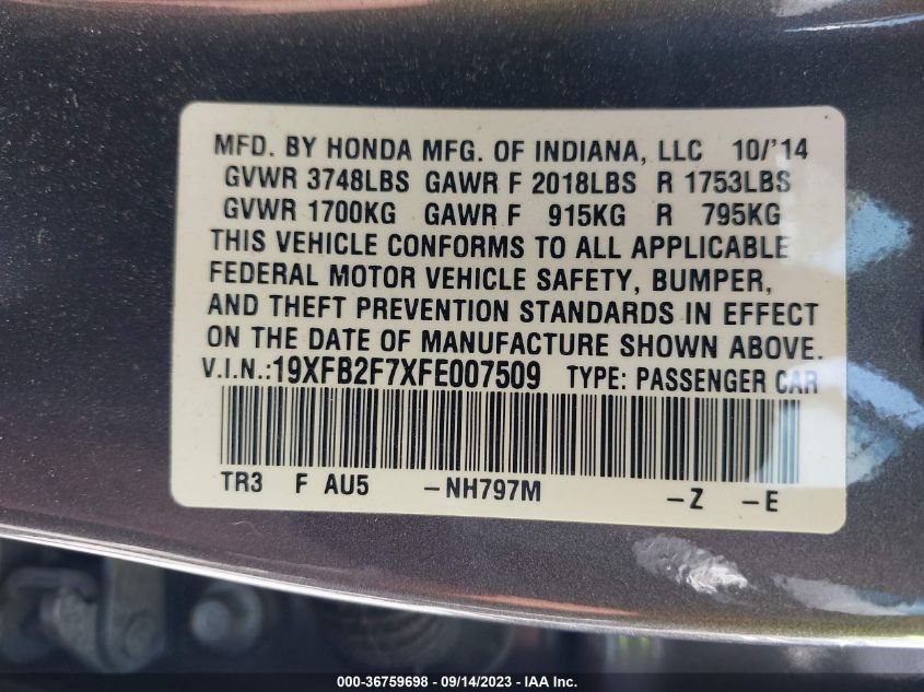 2015 HONDA CIVIC SE - 19XFB2F7XFE007509