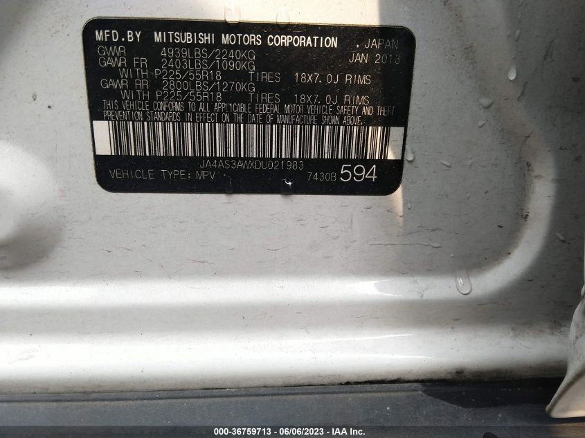 2013 MITSUBISHI OUTLANDER SE - JA4AS3AWXDU021983