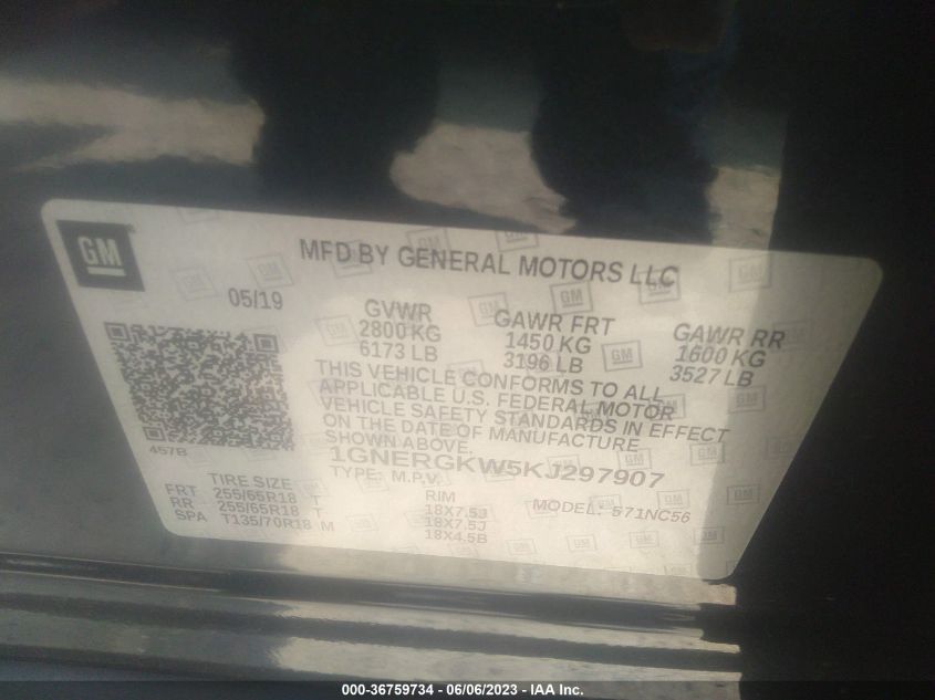 2019 CHEVROLET TRAVERSE LT - 1GNERGKW5KJ297907