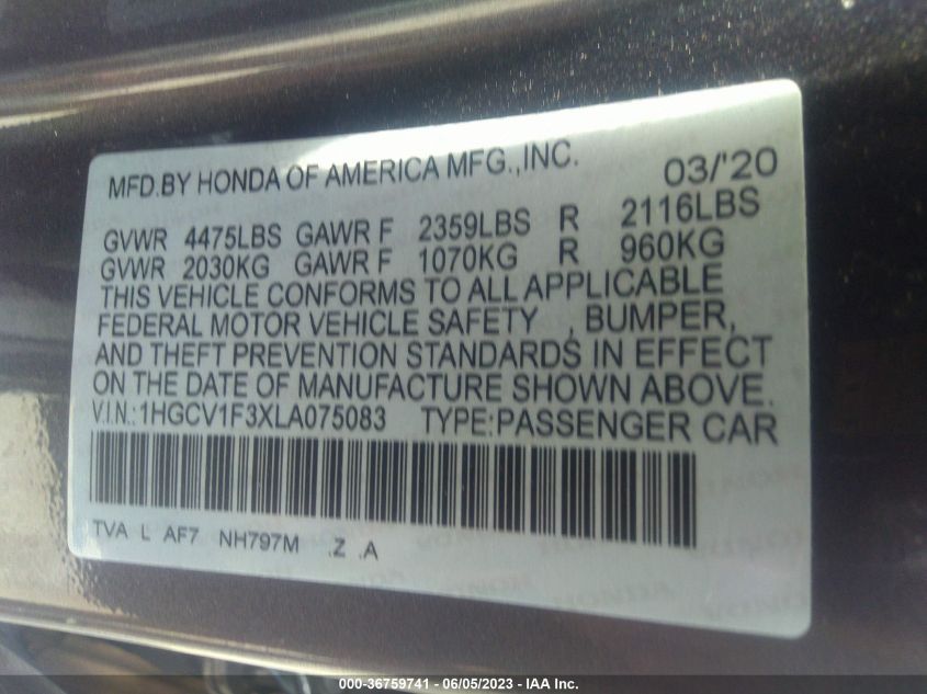 2020 HONDA ACCORD SEDAN SPORT - 1HGCV1F3XLA075083