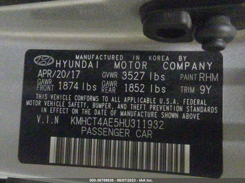 2017 HYUNDAI ACCENT SE - KMHCT4AE5HU311932